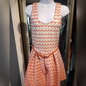 Chevron Patterned Kids Dress in Orange and White